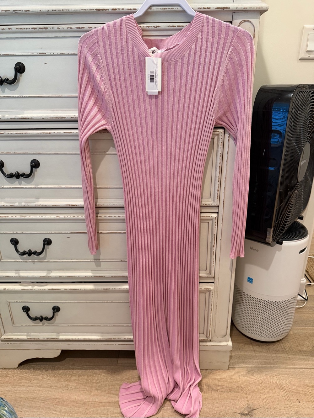 Source Unknown Pink Ribbed Long-Sleeve Maxi Dress